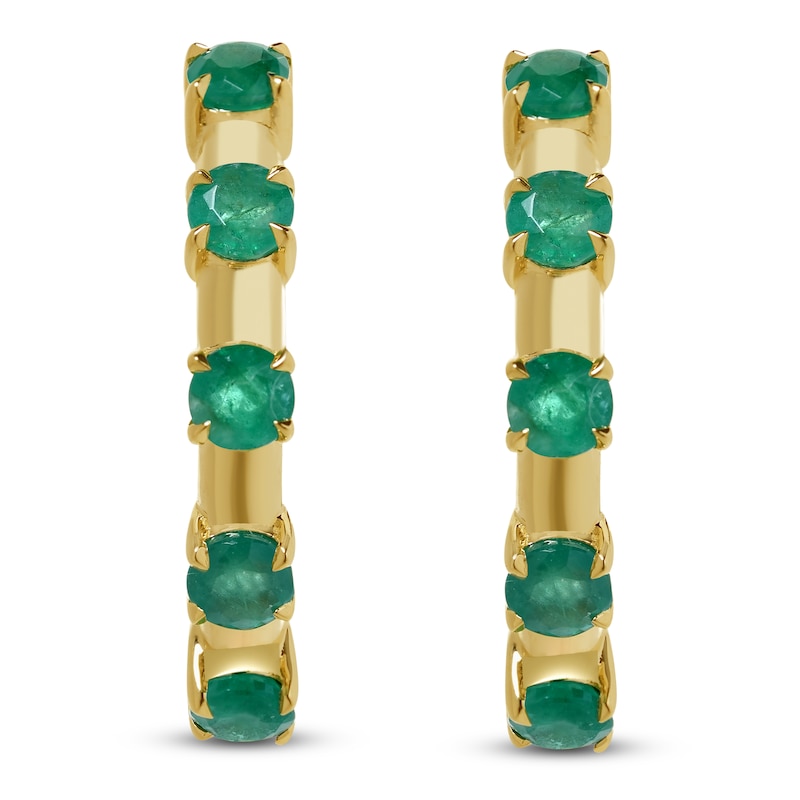 Main Image 4 of Natural Emerald Hoop Earrings 14K Yellow Gold