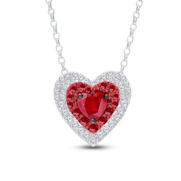 Kallati Heart-Shaped Natural Ruby & Diamond Necklace 1/5 ct tw 14K White Gold 18&quot;