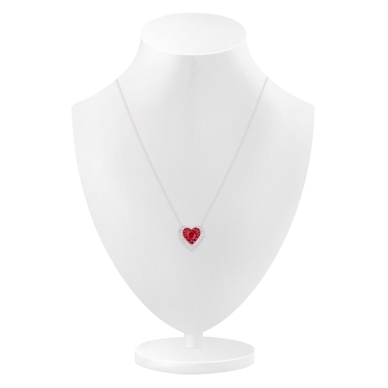 Main Image 5 of Kallati Heart-Shaped Natural Ruby & Diamond Necklace 1/5 ct tw 14K White Gold 18&quot;