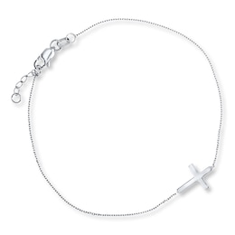 Sideways Cross Bracelet 14K White Gold 7&quot; Adjustable Length