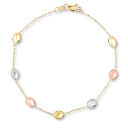 Oval Station Bracelet 14K Tri-Color Gold 7.25&quot; Length