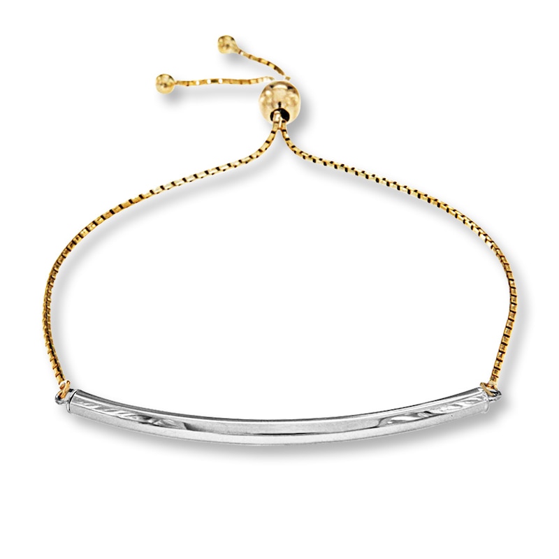 Curved Bar Bolo Bracelet 10K Two-Tone Gold