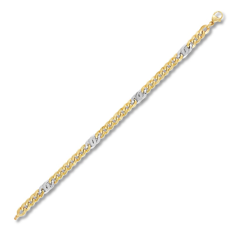 Semi-Solid Curb Chain Link Bracelet 10K Two-Tone Gold 8.5"