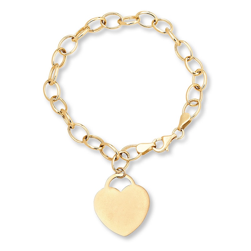 Main Image 1 of Dangle Heart Bracelet 10K Yellow Gold 7.5 Length