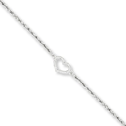 Heart Anklet 14K White Gold 10&quot;