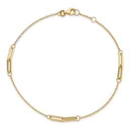 Paperclip Link Stations Anklet 14K Yellow Gold 9&quot;