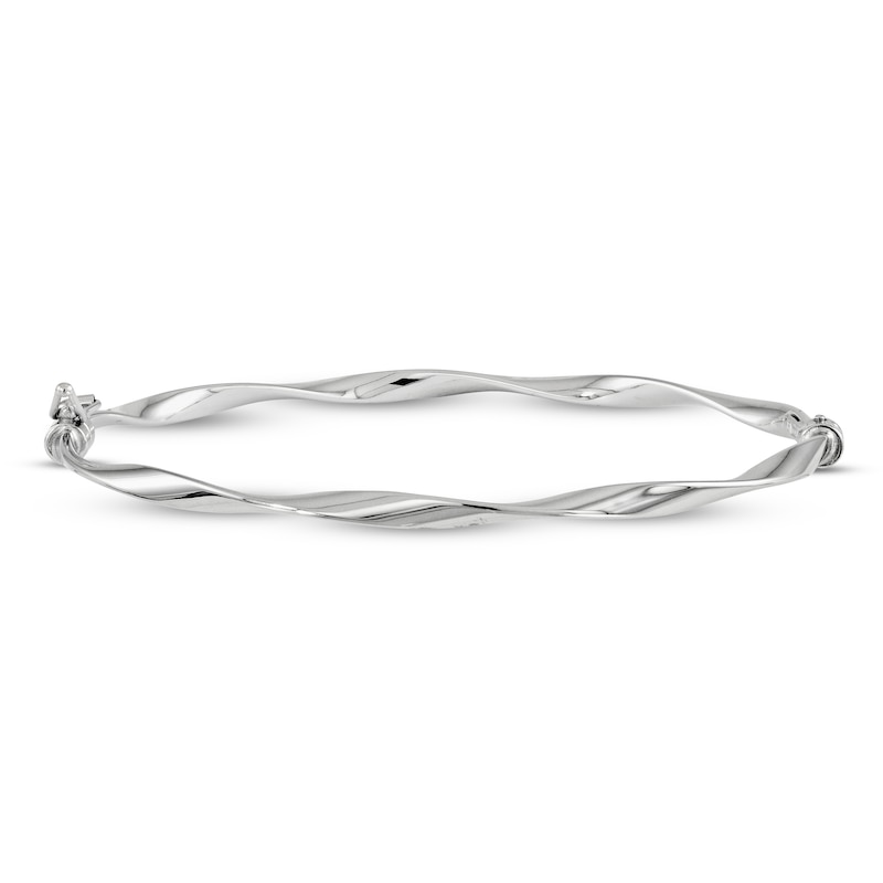 Twisted Hinged Bangle Bracelet 14K White Gold