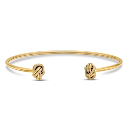 Textured Love Knot Flexible Cuff Bangle Bracelet 14K Yellow Gold