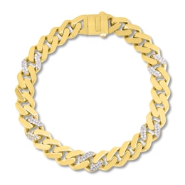 Men's Diamond Curb Bracelet 7/8 ct tw Round 10K Yellow Gold