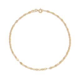 Oval Mirror Link Anklet 14K Yellow Gold 10&quot;