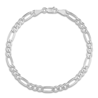 Solid Figaro Chain Bracelet 14K White Gold 8