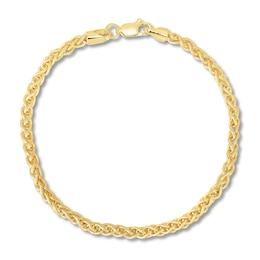 Hollow Round Wheat Chain Bracelet 14K Yellow Gold 7.25&quot;