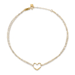 Double Strand Heart Anklet 14K Yellow Gold 9&quot;