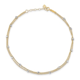 Double-Strand Beaded Anklet 14K Two-Tone Gold 9&quot;