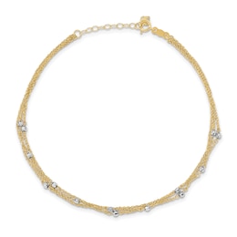 Triple-Strand Beaded Anklet 14K Two-Tone Gold 9&quot;