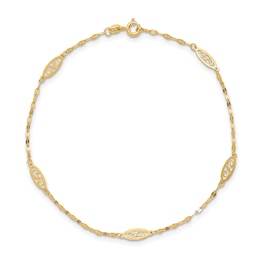 Fancy Filigree Anklet 14K Yellow Gold 9&quot;