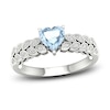 Thumbnail Image 1 of Natural Aquamarine & White Lab-Created Sapphire Heart Ring Sterling Silver