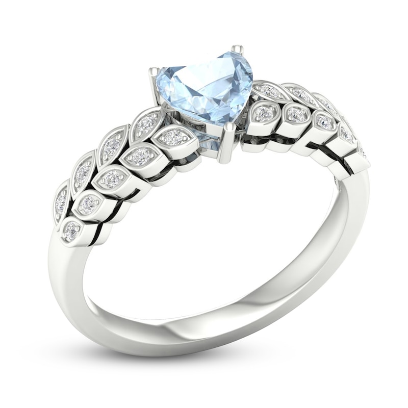 Natural Aquamarine & White Lab-Created Sapphire Heart Ring Sterling ...