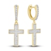 Thumbnail Image 1 of Men's Diamond Cross Dangle Hoop Earrings 1/5 ct tw Round 10K Yellow Gold