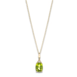 Natural Peridot Pendant Necklace Diamond Accents 10K Yellow Gold 18&quot;