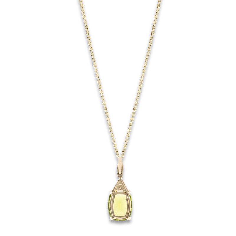 Natural Peridot Pendant Necklace Diamond Accents 10K Yellow Gold 18"