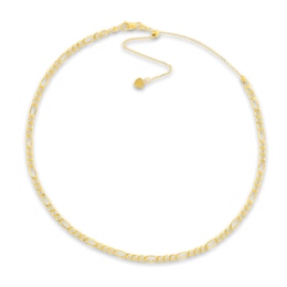Semi-Solid Figaro Chain Choker Necklace 14K Yellow Gold 12&quot; Adj.