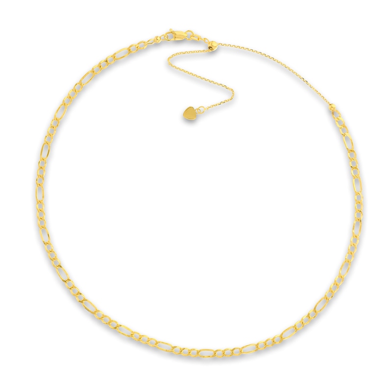 Semi-Solid Figaro Chain Choker Necklace 14K Yellow Gold 12" Adj.