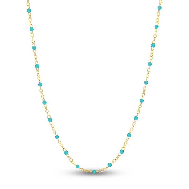 Main Image 1 of Solid Station Necklace Turquoise Enamel 14K Yellow Gold 18&quot;