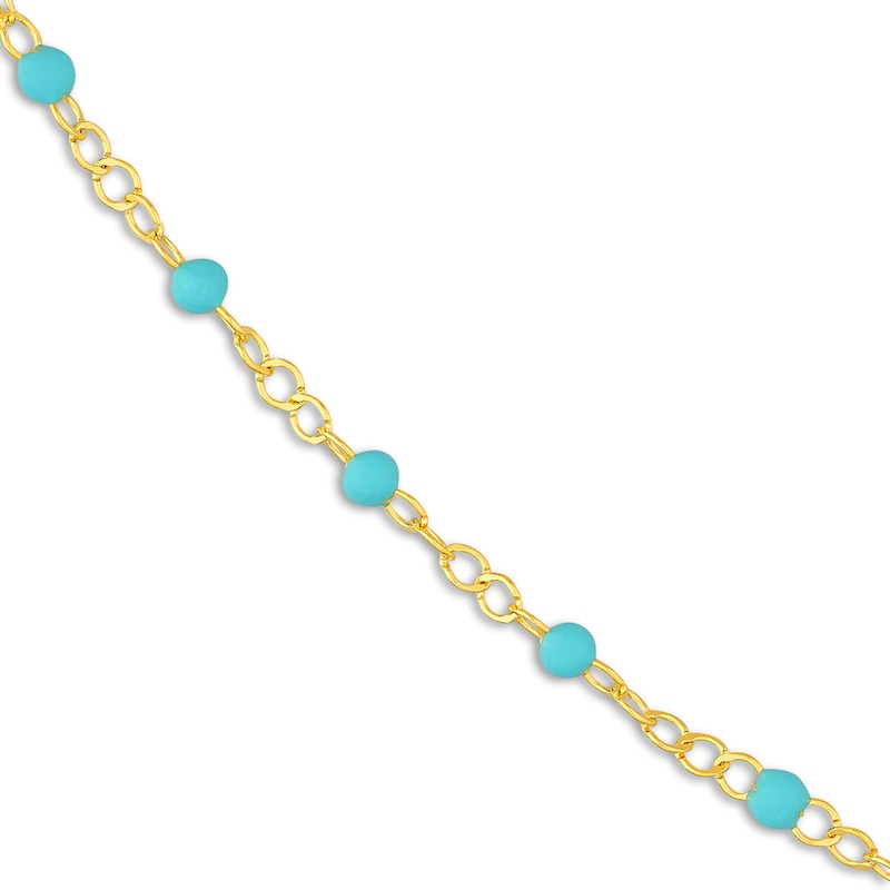 Main Image 2 of Solid Station Necklace Turquoise Enamel 14K Yellow Gold 18&quot;