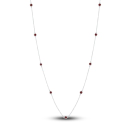 Natural Garnet Station Necklace Sterling Silver 18&quot;