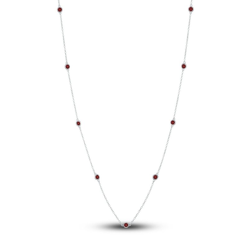 Main Image 1 of Natural Garnet Station Necklace Sterling Silver 18&quot;