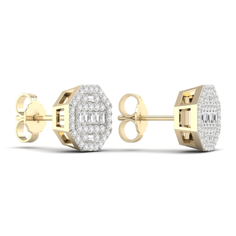 Men's Diamond Earrings 1/2 ct tw Round/Baguette 10K Yellow Gold