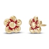 Thumbnail Image 1 of Flower Stud Earrings Red Enamel 14K Yellow Gold