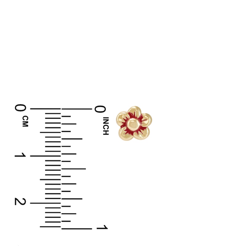 Main Image 2 of Flower Stud Earrings Red Enamel 14K Yellow Gold