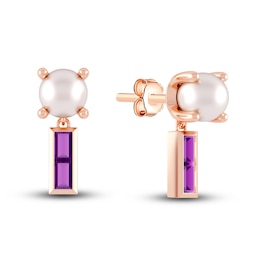 Juliette Maison Natural Amethyst Baguette and Freshwater Cultured Pearl Earrings 10K Rose Gold