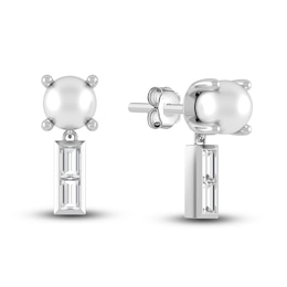 Juliette Maison Natural White Sapphire Baguette and Freshwater Cultured Pearl Earrings 10K White Gold