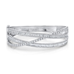 Shy Creation Diamond Bangle Bracelet 3-3/4 ct tw Round/Baguette 14K White Gold