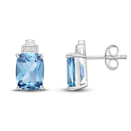 Natural Blue Topaz  & White Lab-Created Sapphire Stud Earrings 10K White Gold