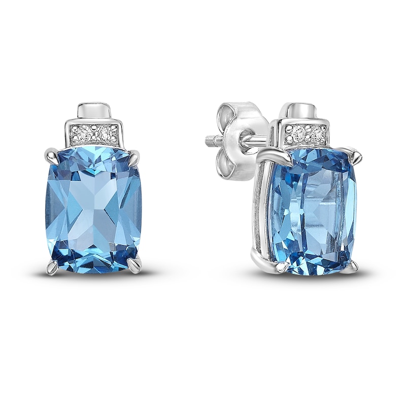 Main Image 3 of Natural Blue Topaz  & White Lab-Created Sapphire Stud Earrings 10K White Gold