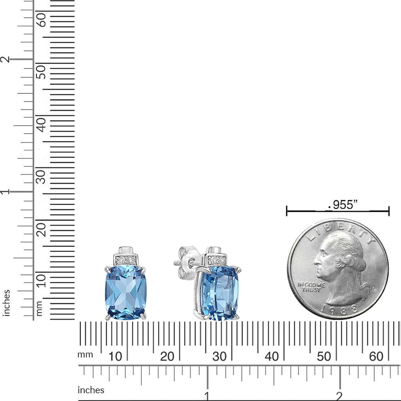 Main Image 4 of Natural Blue Topaz  & White Lab-Created Sapphire Stud Earrings 10K White Gold