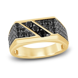 Men's Black Diamond Ring 2-1/2 ct tw Round 14K Yellow Gold