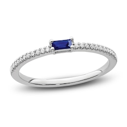 Natural Blue Sapphire Ring 1/15 ct tw Diamonds 14K White Gold