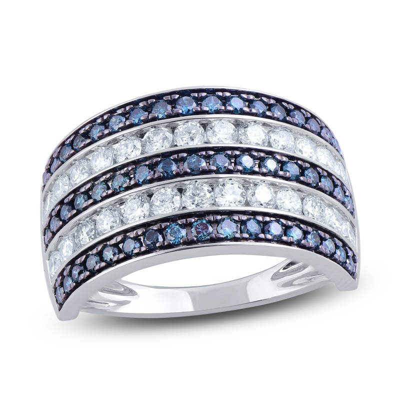 Main Image 1 of Blue & White Diamond Anniversary Band 1-1/2 ct tw Round 14K White Gold