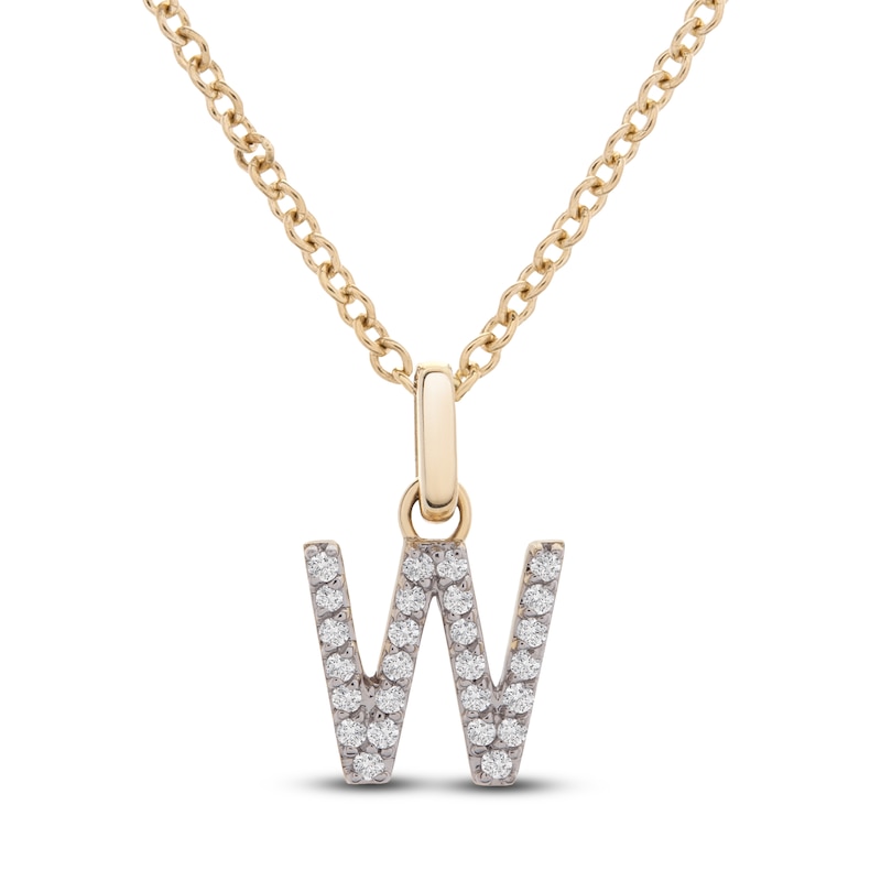 Main Image 1 of Diamond Letter W Necklace 1/10 ct tw Round 14K Yellow Gold 18&quot;