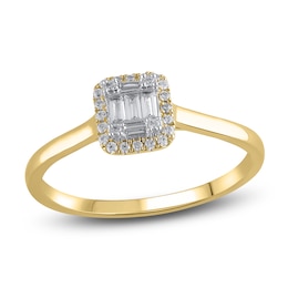 Diamond Promise Ring 1/5 ct tw Round/Baguette 14K Yellow Gold
