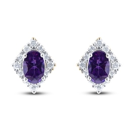 Natural Amethyst Stud Earrings 1/8 ct tw Round 14K Yellow Gold