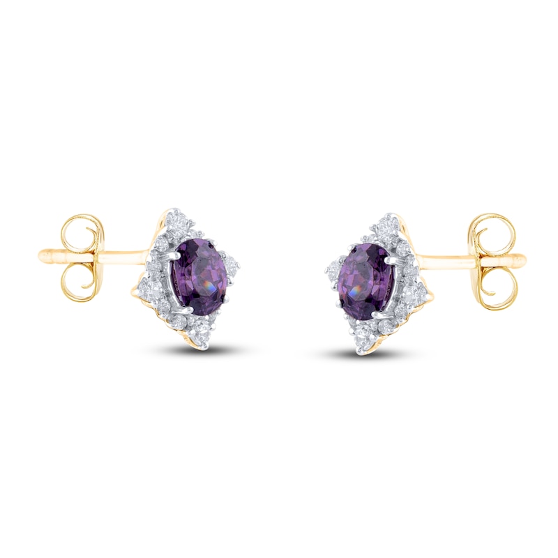 Main Image 3 of Natural Amethyst Stud Earrings 1/8 ct tw Round 14K Yellow Gold