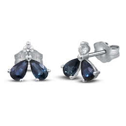 Natural Blue Sapphire & Diamond Stud Earrings 1/15 ct tw 14K White Gold