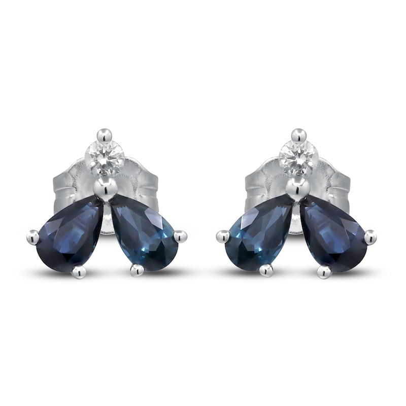 Main Image 2 of Natural Blue Sapphire & Diamond Stud Earrings 1/15 ct tw 14K White Gold