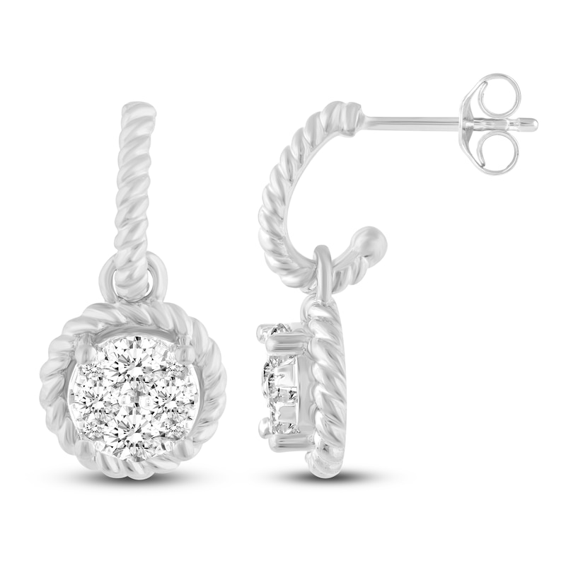 Main Image 1 of Rope Huggie/Dangle Earrings 1 ct tw 14K White Gold